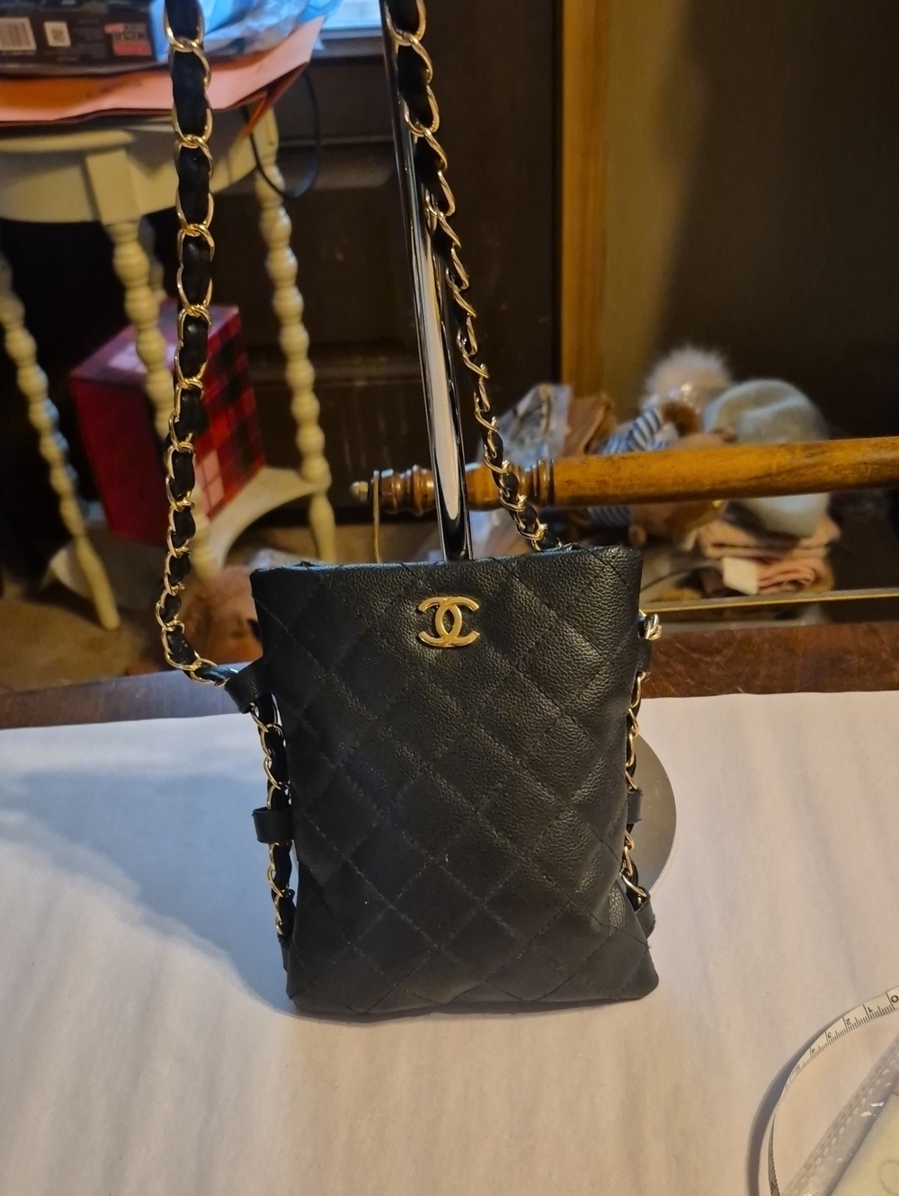 CHANEL Black Quilted Leather Crossbody with Gold CC Hardware